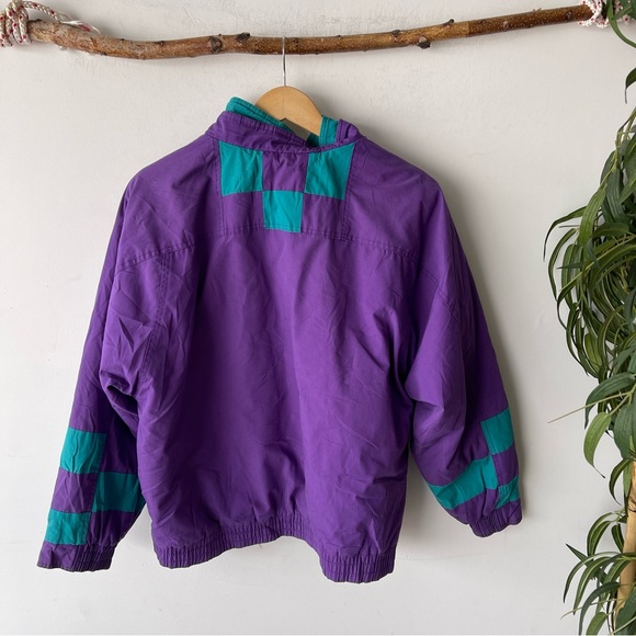 Retro Colorblock Purple Windbreaker Warm Ski Jacket - Picture 3 of 4